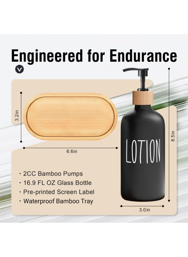 طقم موزعات صابون ولوسيون بقاعدة خشب – لون أبيض وأسود - Image 4